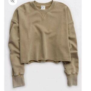 OFFLINE by aerie XS Camo Green Throw Back Cropped Long Sl Crewneck Sweatshirt